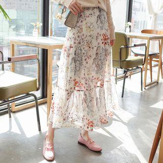 Floral Pattern A-line Maxi Chiffon Skirt