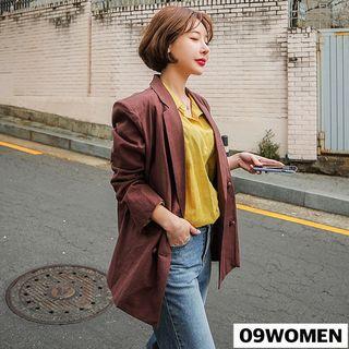 Buttoned Double-breasted Linen Jacket