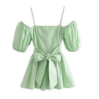 Cold-shoulder Bow Accent Peplum Blouse