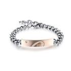 Fashion Romantic Half-heart Rose Gold Rectangular 316l Stainless Steel Bracelet With Cubic Zirconia Silver - One Size