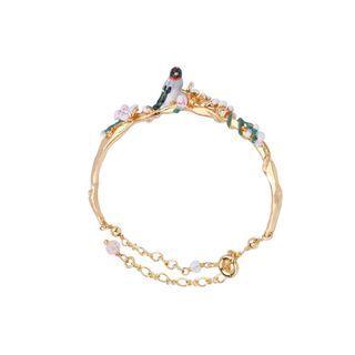 Fashion Elegant Plated Gold Enamel Bird Flower Bangle Golden - One Size