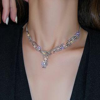 Bear Pendant Rhinestone Necklace Necklace - Bear - One Size