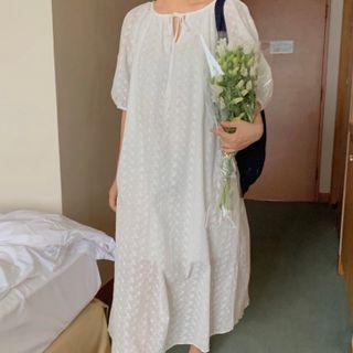 Puff Sleeve Jacquard Midi Dress