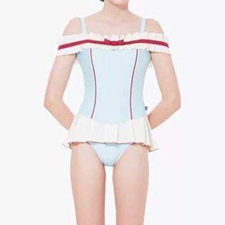 Frilled 2-piece Swimsuit / Panel Swimdress