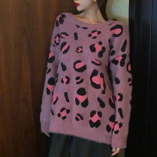 Leopard Print Sweater Sweater - Pink - One Size