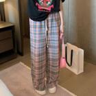 High-waist Drawstring Plaid Wide-leg Pants / Short-sleeve Lettering T-shirt