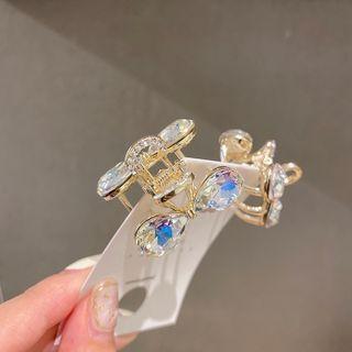 Bow Faux Crystal Hair Clamp 1 Piece - Gold - One Size