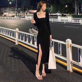 Set: Slit Midi Sheath Tank Dress + Cardigan
