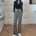 Plaid Straight-leg Pants / Plain Top