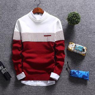 Striped Panel Round Neck Knit Top