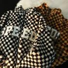Lettering Checkerboard Zip-up Fleece Jacket