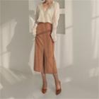 Slit-front Faux-suede Long Skirt