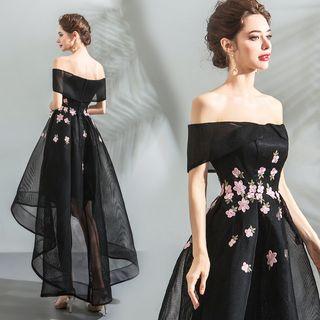 Embroidered Off-shoulder High-low Evening Dress