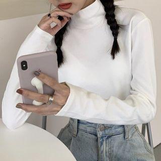 Long-sleeve Cropped Mock-neck T-shirt