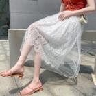 High-waist Lace Panel A-line Skirt