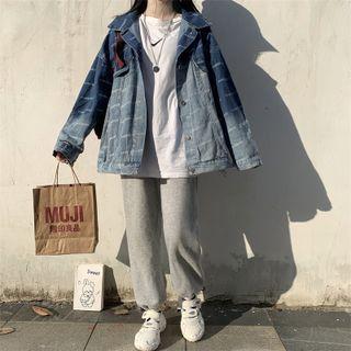 Washed Denim Printed Letter Oversize Jacket