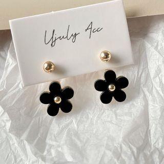 Flower Drop Earring 1 Pair - Silver Needle - Black - One Size