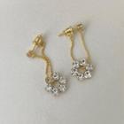 Flower Rhinestone Alloy Dangle Earring 1 Pair - Silver Needle - Gold - One Size