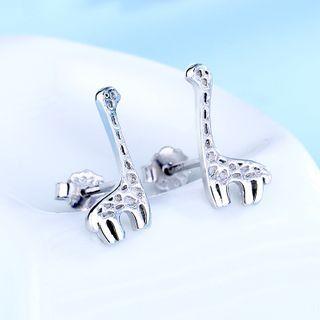 925 Sterling Silver Giraffe Earring 1 Pair - 925 Silver - White - One Size