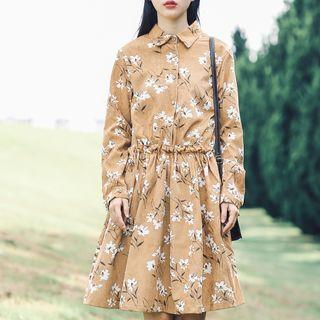 Floral Print Corduroy Shirt Dress