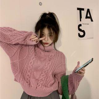 High-neck Cable Knit Cropped Top