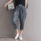 Drawstring Waist Striped Cropped Jeans