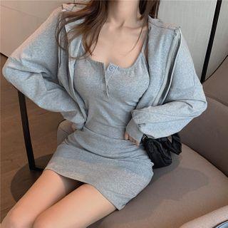 Spaghetti Strap Mini Dress / Cropped Zip Hoodie