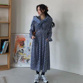 Tie-waist Floral Long Wrap Dress