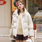 High-neck Beribboned Puffer Jacket Cream - One Size