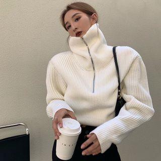 Turtleneck Half-zip Cropped Sweater