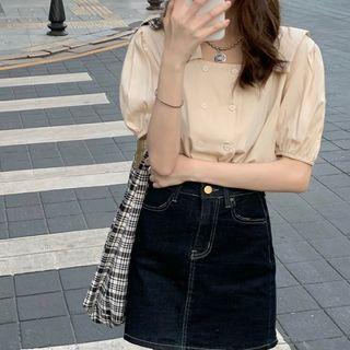 Balloon-sleeve Blouse / Shirred Pinafore Dress