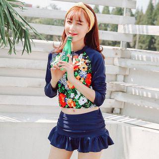 Set: Floral Rashguards + Swim Bottom + Skirt