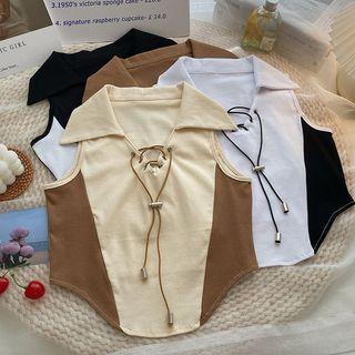 Sleeveless Two-tone Drawstring Top