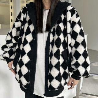Argyle Print Hooded Zip Jacket