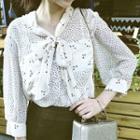 3/4-sleeve Floral Print Chiffon Shirt