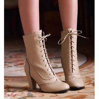 Faux Leather Lace Up Mid-calf Oxford Boots