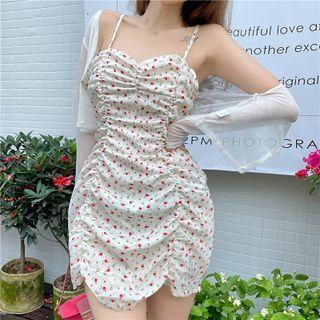 Spaghetti Strap Floral Print Mini Dress White - One Size