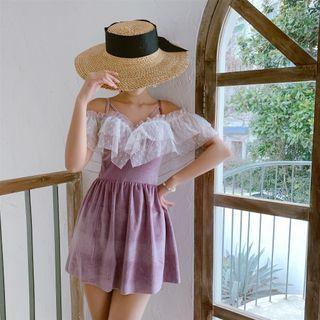 Cold-shoulder Dotted Ruffled Swimdress
