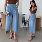 Pintuck Cropped Wide-leg Jeans