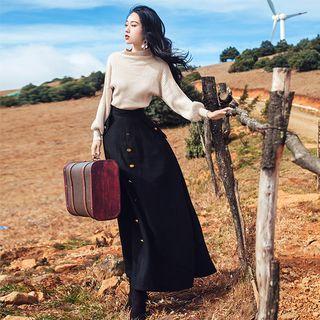 Buttoned Maxi A-line Skirt