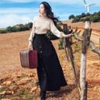 Buttoned Maxi A-line Skirt
