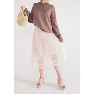 Gathered Dotted Long Tulle Skirt