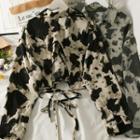 Slited Tie-back Printed Crop Shirt