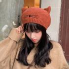Cat Embroidered Knit Beret