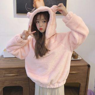 Fleece Ear Hoodie Pink - One Size