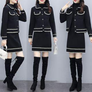 Contrast Trim Button Jacket / Mini Pencil Skirt / Set