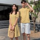 Couple Matching Pocket Detail Short-sleeve T-shirt / Cold-shoulder Dress / Shorts