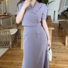Set Of 2: Short-sleeve Blazer + Sheath Midi Skirt