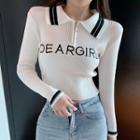 Knitted Lettering Crop Polo Shirt