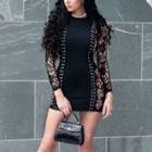 Long-sleeve Lace-panel Lace-up Dress